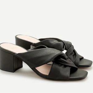 JCrew NWOB Odette Block Heel Twisted Knot Slide Sandal in Black Leather Size 8.5